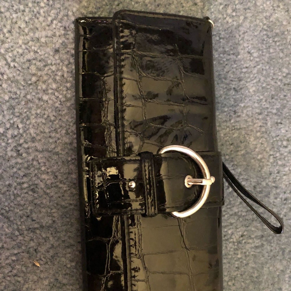 Black patent leather clutch